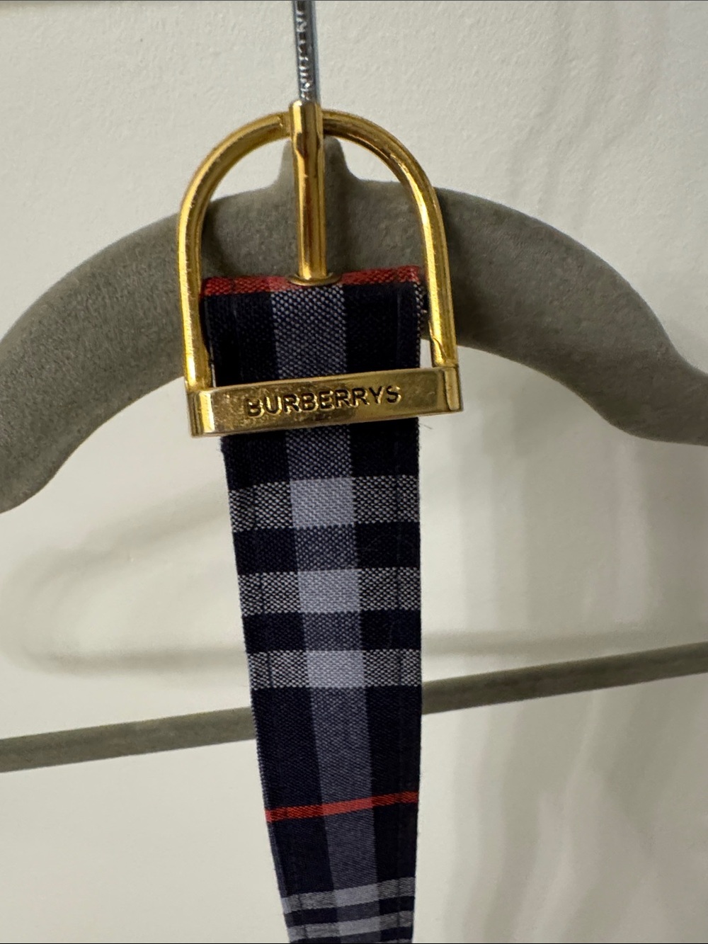 Burberry Navy Plaid Leather-Trim Key Strap with Gold Hardware - Picture 2 of 7